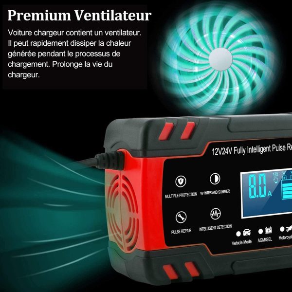 Mantenitore di Carica Auto 12V/24V 8A, Intelligente Automatico Caricabatterie Manutentore per Auto Moto Camion AGM Batteria con Schermo LCD