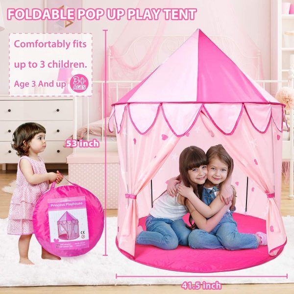 Theefun Castello da Principessa Tenda da Gioco, Tenda da Gioco per Bambini con Custodia per il Trasporto, Tenda da Gioco Pieghevole Pop-up, Ottimi Regali per Bambine Rosa - immagine 2