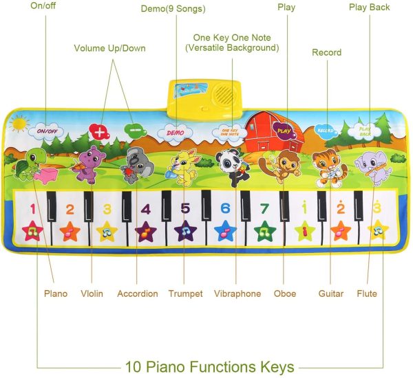 NEWSTYLE Tappeto Musicale Bambini,Tappetino per Pianoforte con8 Suoni Strumenti,Tappeto Danza Musicale Tocco Mat Educativo Giocattolo per Bambini 1 2 3 4 5 Anni (100 x 36cm) - immagine 3