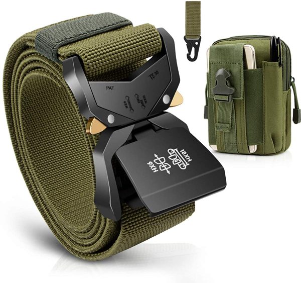 BESTKEE Cintura tattica da uomo , cintura da lavoro per impieghi gravosi, fibbia in metallo a sgancio rapido stile militare larghezza 38 mm, regalo con tasca tattica molle e gancio - immagine 3