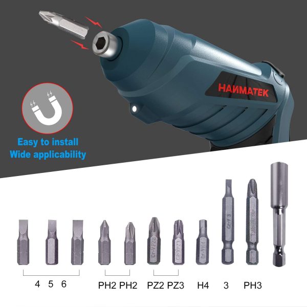 Cacciavite Elettrico,  Avvitatore Elettrico a 2 Posizioni (90° a 180°), 1 Connettore, 10 Punte, Trapano Avvitatore senza Fili, 3,6V, 3 Nm - immagine 4