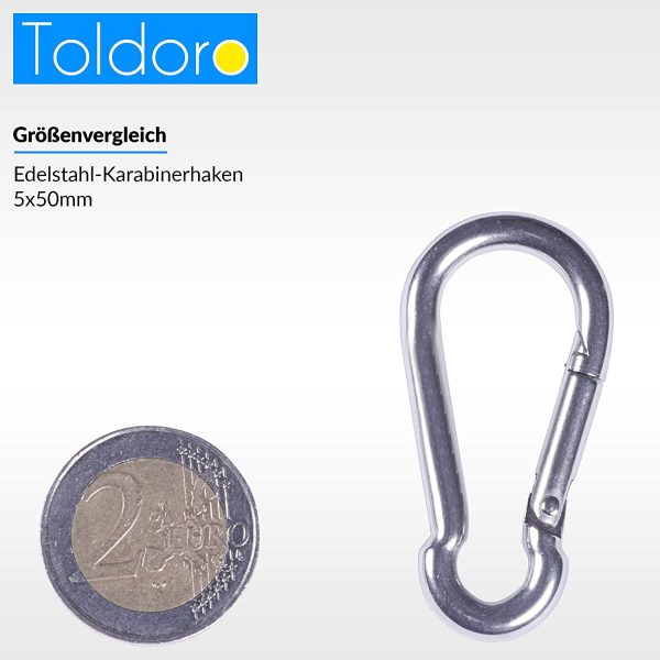 Toldoro Moschettone in acciaio inox NIRO AISI 316 V4A 50-120 mm NIRO ?C Diverse misure e numero di pezzi disponibili ?C moschettone a scatto per vigili del fuoco, senza manicotti - immagine 8