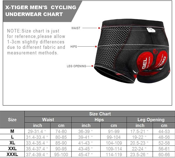 X-TIGER Ciclismo Uomo 5D Gel Imbottito Boxer Traspirante Biancheria Intimo Mutande Pantaloncini da Ciclismo Bici