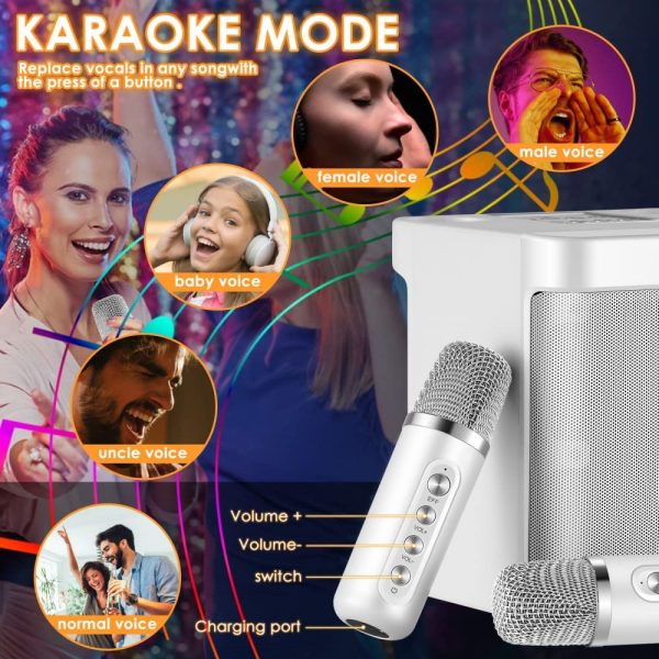 SEAAN Sistema di Karaoke, Mini Sistema di Altoparlanti PA Bluetooth con 2 Mini Microfoni Wireless, Karaoke Macchina Portatile per Bambini e Principianti - immagine 2