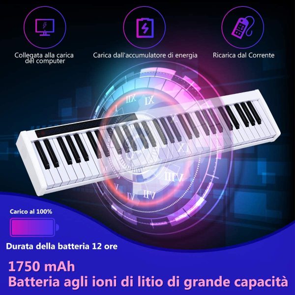 COSTWAY Pianoforte Digitale con 61 Tasti, Tastiera Elettrica con Custodia, 128 Ritmi e Toni, Adattamenti Dinamici, Pedale di Risonanza, Funzione Bluetooth (Bianco) - immagine 5