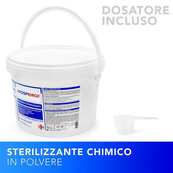 AIESI® Sterilizzante a freddo in polvere per ferri chirurgici dispositivi medici strumenti estetica acido peracetico 2 kg HOSPIDROX # Detergente # Decontaminante # Tempo di contatto 10 MINUTI - immagine 7