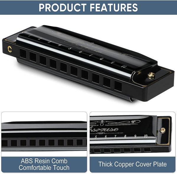 Asmuse Armonica diatonica a 10 fori, 20 toni, chiave di C Blues bocca organo,armonica a bocca, armonica per adulti, principianti, professionisti e studenti (Per i principianti) - immagine 4