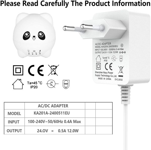 AC/DC Adattatore 24V/0.5A, Diffusore di Oli Essenziali di Adattatore di Alimentazione 1.4 M Caricatore e Trasformatore Alimentatori per Diffusore di Aroma - immagine 5