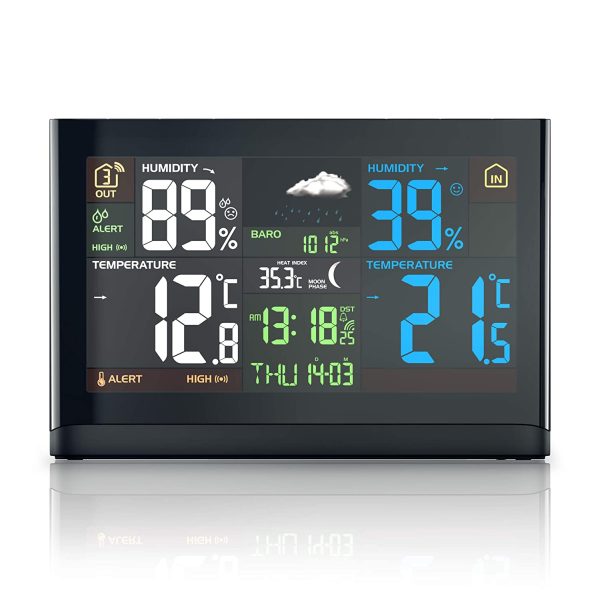 Stazione meteo con display a colori - con sensore esterno - segnale DCF - temperatura interna ed esterna - pressione relativa dell'aria - barometro - andamento della temperatura - sensore crepuscolare - immagine 6