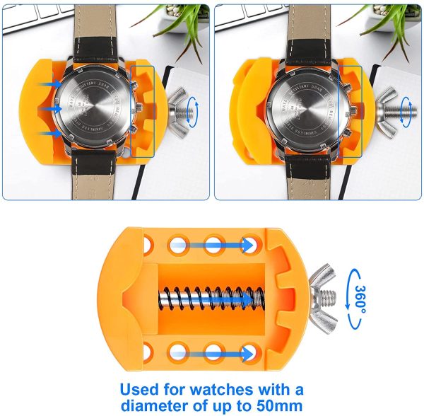 JOREST Sostituisci il kit batteria dell'orologio, Apricassa per orologio Utilizzato per Aprire il coperchio dell'orologio ruotando, Supporto per orologio, pinzette, Istruzioni per l'uso - immagine 5