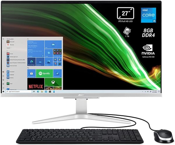 Aspire C27-1655 Computer Fisso All in One, Pc Desktop, Processore Intel Core i5-1135G7, Ram 8 GB DDR4, 1 TB SSD, Display 27" FHD IPS, Nvidia GeForce MX330 2 GB, Wireless Lan, Windows 10 Home - immagine 6