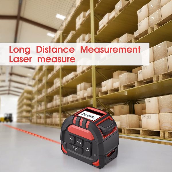 Metro Laser 40M, Misuratore Laser 2 in 1, Metro a Nastro 40M e nastro di misura 5M, con ricarica Type-C e display digitale LCD, 50 gruppi di memoria dati, misure di distanza/area/volume - immagine 3