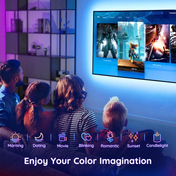 Retroilluminazione 2m TV, Striscia LED RGB USB con App Control, Led Monitor 7 Modalit?? 16 Milioni Colori DIY per HDTV da 40-60 Pollici, 4 ?? 50cm, 5V, 2A - immagine 9