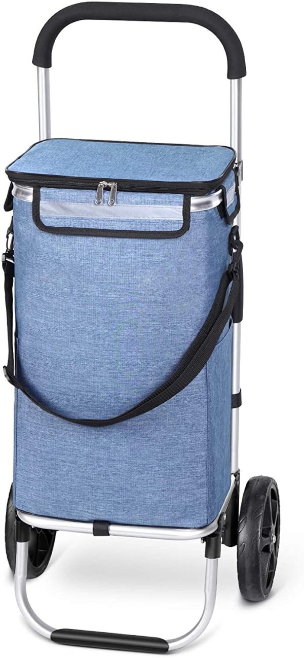 MFAVOUR Carrello per la Spesa Portaspesa con Borsa Carrello Pieghevole Carrello Spesa con Borsa Portabile Carrello Spesa Impermeabile Grande Capacit?? di 45L Portata 30kg Blu - immagine 3