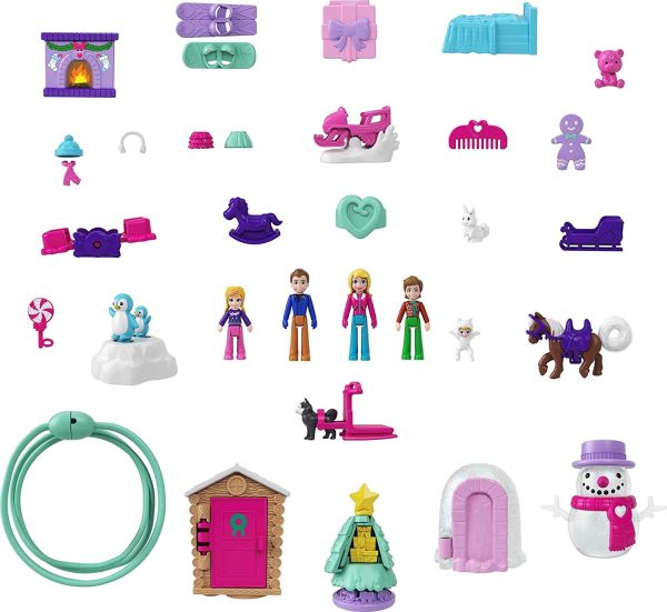 Polly Pocket - Calendario dell'Avvento, a Tema Divertimento Invernale in Famiglia, con 25 Giorni di Sorprese da Scoprire, un Totale di 34 Pezzi per Giocare, dai 3 Anni in Su, GYW07 - immagine 4