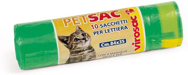 Virosac - Petsac - Sacchi resistenti e antigoccia ideali per lettiere dei gatti dotati di 4 pratiche maniglie estraibili. 10 sacchetti 84x35 cm - immagine 4