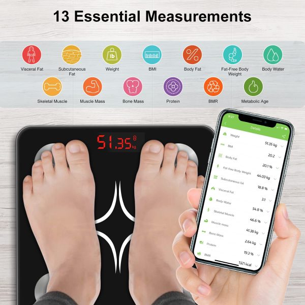 Bilancia Pesapersone Digitale, INSMART Bilancia Impedenziometrica Professionale con Smart APP, Bilancia Massa Magra e Grassa Per Misurazione di Pesa Persone, BMI, Massa Muscolare o Ossea, etc, 180KG - immagine 5