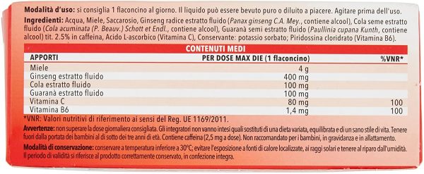 Equilibra Integratori Alimentari, Energia Più, Integratore per Riduzione Stanchezza e Affaticamento, con Vitamina B6, Vitamina C, Cola e Miele con Ginseng e Guaranà, 10 Flaconcini Monodose - immagine 4