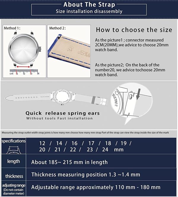 BINLUN Cinturino per Orologio in Vera Pelle di Vitello di Ricambio Cinturini Orologi a sgancio rapido Uomo Donna 10 Colori 12mm,13mm.14mm,15mm,16mm,17mm,18mm,19mm,20mm,21mm,22mm,23mm,24mm - immagine 6