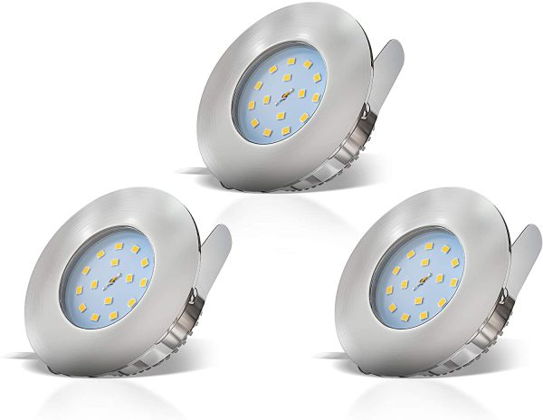 Faretti LED ad incasso, led integrati 5W, diametro foro 60mm, faretti per bagno ultrasottili da soffitto, luce calda, plastica color nickel opaco, set da 3, 230V, IP44 - immagine 5