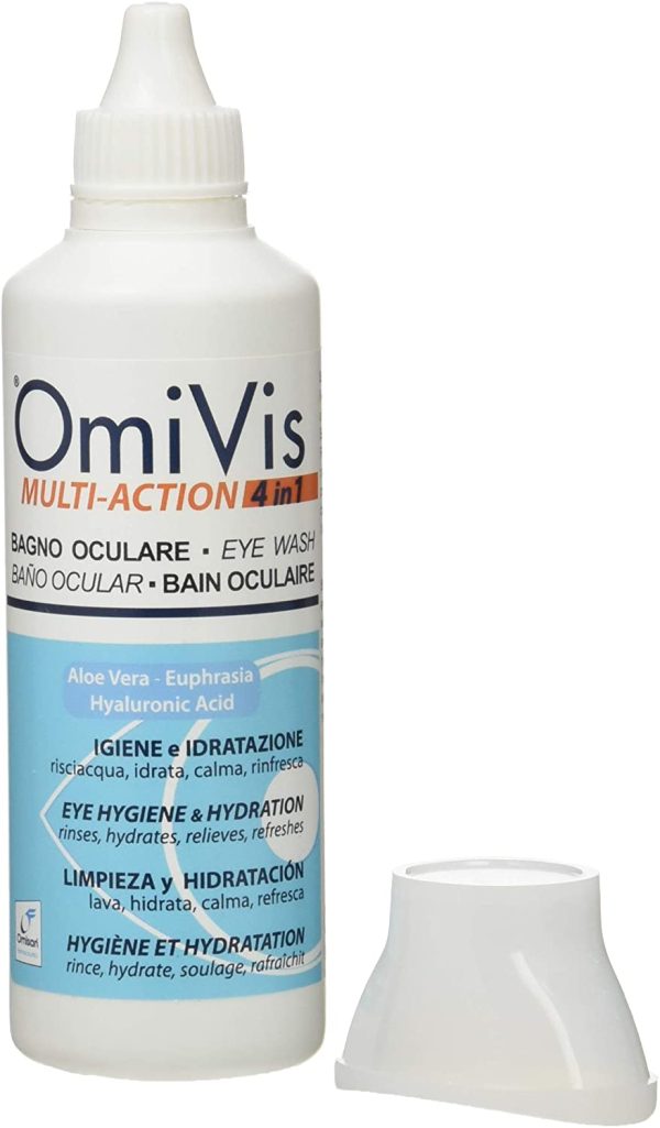 Omivis Bagno Oculare (con Acido Ialuronico Ed Aloe Vera) Per L’igiene E L’idratazione, Bianco, 100 ml