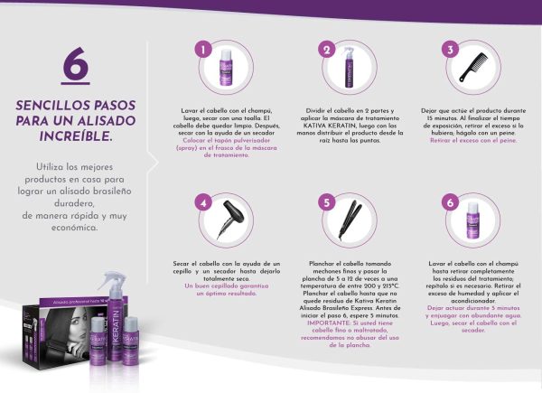 Kativa - Keratin Alisado Brasile?o, Kit Stiratura Brasiliana - Trattamento Professionale Lisciante Anti Crespo alla Cheratina, Senza Formaldeide e Solfati - con Shampoo, Balsamo e Maschera Trattamento - immagine 8