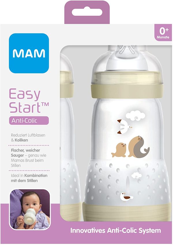 MAM Easy Start Set di 2 biberon anticoliche da 260 ml, con valvola a fondo, borraccia per bambini con tettarella taglia 1, dalla nascita, Istruzioni in lingua straniera - immagine 3