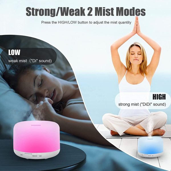 500ml Diffusore di Oli Essenziali, Senza BPA Umidificatore ad Ultrasuoni con Telecomando e 7 Diverse Luci Mutevoli -Spegnimento Automatico Senza Acqua - immagine 2