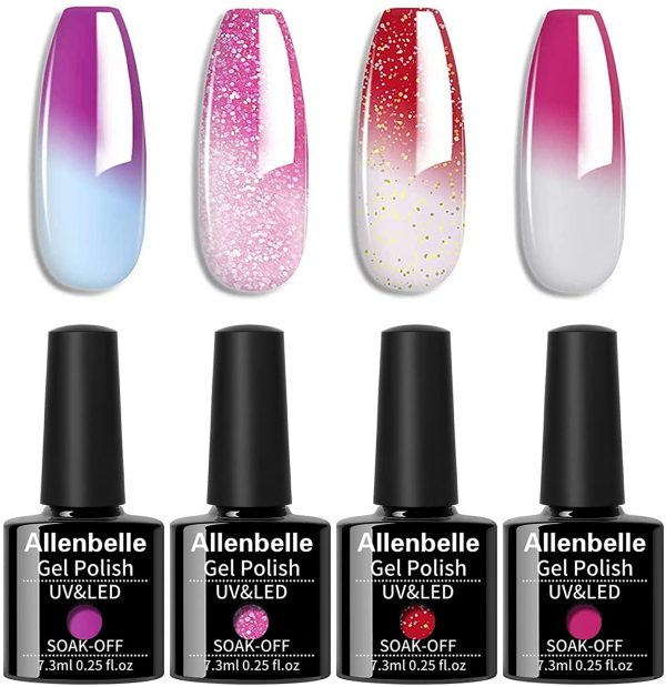 Allenbelle Smalto Semipermanente Camaleonte Nail Polish UV LED Gel Unghie (Kit di 4 pcs 7.3ML/pc) (002) - immagine 3