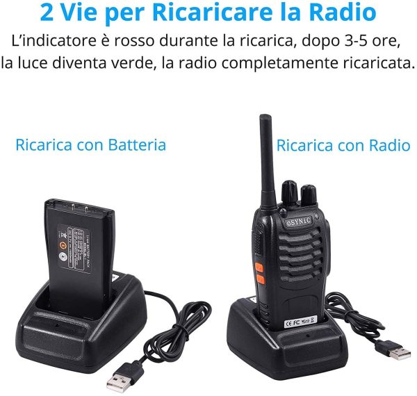 ESYNiC 2 Paia Walkie Talkie Ricaricabile VOX Radio PMR446MHz 0.5W Frequenza Civile Ricetrasmittente Portatile 16 Canali Singola Banda Woki Toki con USB Caricabatterie per Negozi Sopravvivenza Ciclismo - immagine 5