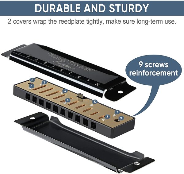 Asmuse Armonica diatonica a 10 fori, 20 toni, chiave di C Blues bocca organo,armonica a bocca, armonica per adulti, principianti, professionisti e studenti (Per i principianti) - immagine 3