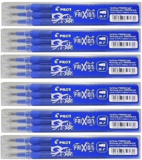 Pilot Frixion ricariche roller ball penne cancellabili penna in ricarica compatibile BLS-Fr7 (confezione da 6 ricariche - 18) ricariche 0,7 mm blu