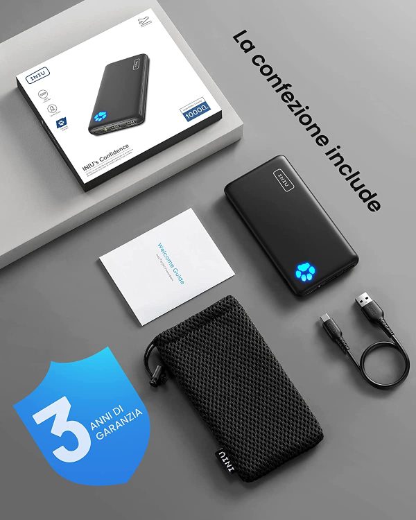 Power Bank,  Ultra Sottile & Leggero Powerbank 10000mAh Doppia Uscita 3A ad Alta Velocità, Porta USB C da Esterno Caricatore Portatile di Torcia per iPhone Samsung Huawei Xiaomi ECC.[2022 Version] - immagine 2