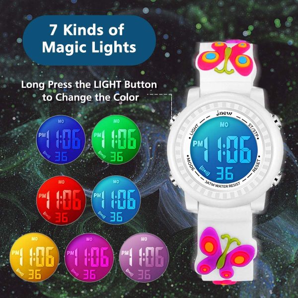 Bambini Orologi Bambini Sport Impermeabile 3D Carino Cartoon Digitale 7 Luci di Colore Orologio da Polso per Ragazzi Ragazze - immagine 2