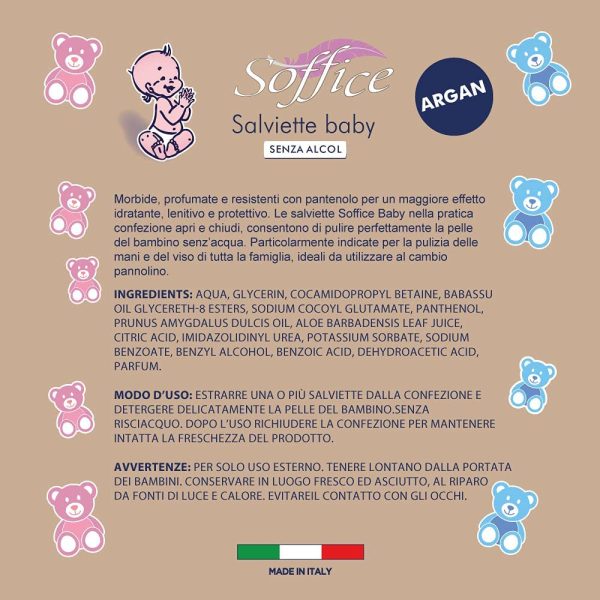 Soffice Salviette Baby Argan con Tappo 12 confezioni x 72 salviette - 370 g