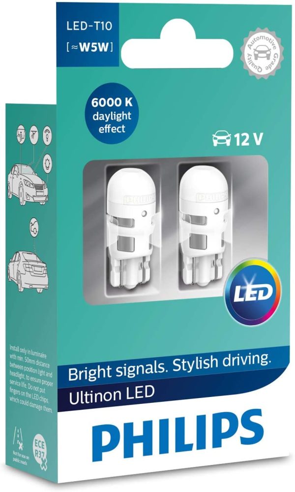 Philips 11961ULWX2 LED T10 Lampadina di Segnalazione per Auto (W5W), 6.000K, Bianco, Set di 2