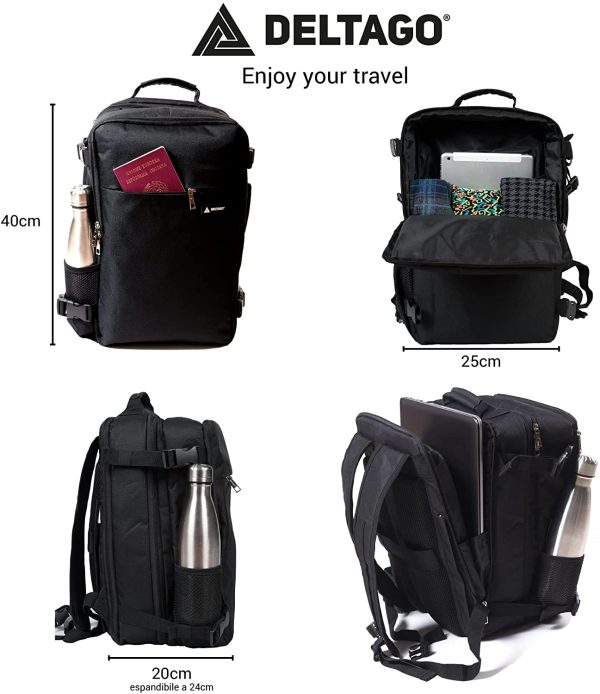 DELTAGO - Zaino Bagaglio A Mano 40x20x25 Ryanair - Borsa Valigia Da Viaggio Aereo Uomo Donna, 20L, Espandibile, Pratico, Morbido, Leggero, Organizer, Voli Low Cost Ryanair, EasyJet, Volotea - immagine 6