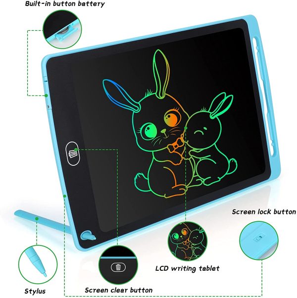 Tavoletta Grafica LCD Scrittura Colorato 10 Pollice, Elettronica Lavagna Cancellabile da Disegno con Penna, Portatile Lavagnetta per Bambini Digitale Ewriter con Pulsante Elimina, Blu - immagine 4