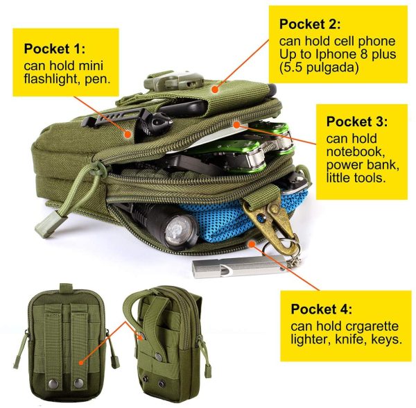 Unigear Borsa da Cintura Borsello 1000D Nylo Marsupio Tattica Militare + Moschettone Molle Pouch edc Tattico Marsupi Sportivi Multiuso Sacchetto Uomo per Piccolo Strumento All'aperto Mobile Telefono - immagine 4