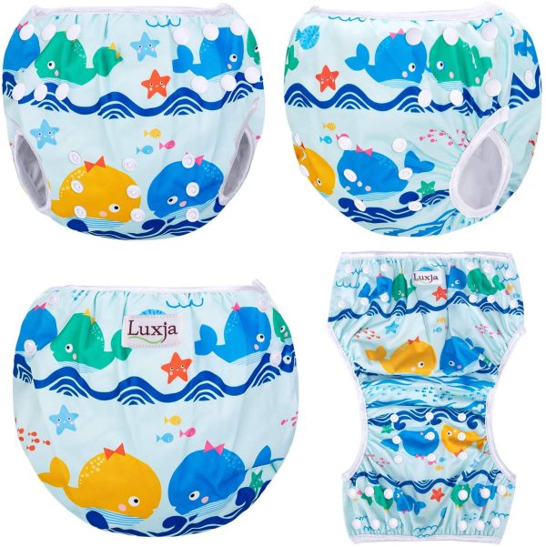 Luxja Riutilizzabile Pannolini da nuoto (Confezione da 2), Costume Pannolino Lavabili, Impermeabile Pannolino Piscina (0-3 anni), balene e pesci - immagine 6