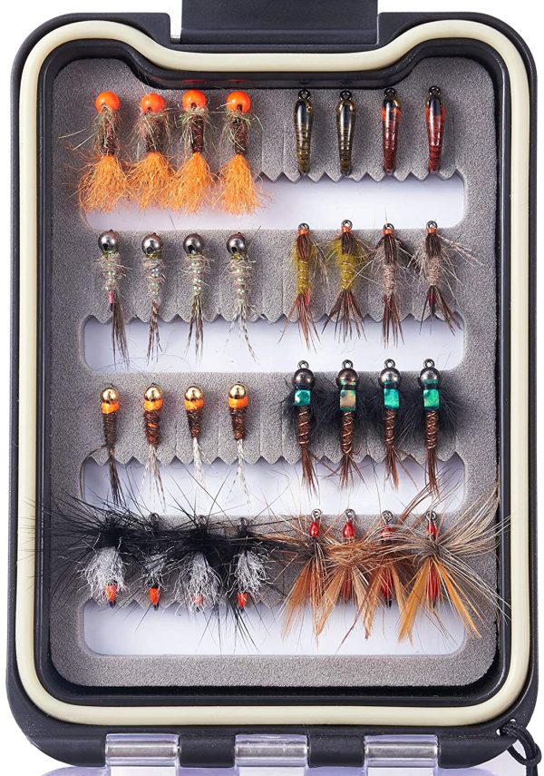 Bassdash Fly Fishing Flies Kit Assortimento di Mosche Trota Bass Fishing con Fly Box, 36/64/72/76/80/96 Pezzi con Mosche secche/bagnate, ninfe, Stelle filanti, Popper