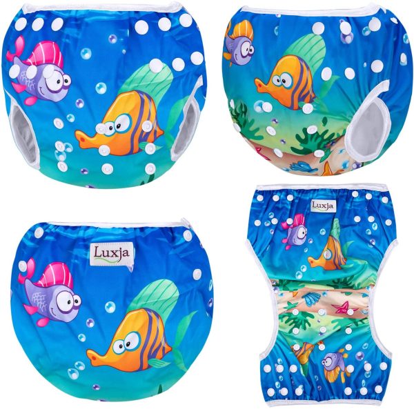 Luxja Riutilizzabile Pannolini da nuoto (Confezione da 2), Costume Pannolino Lavabili, Impermeabile Pannolino Piscina (0-3 anni), balene e pesci - immagine 2