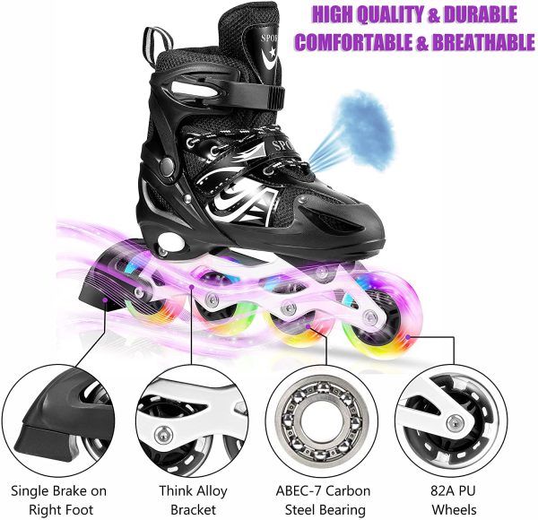 Pattini in Linea Regolabili con LED Ruote, ULIOLI Inline Skates Illuminate per Ragazzi/Bambini/Adulti, Pattini Fila Confortevole e Traspiranti con 8 Rotelle Illuminanti (EU 28-42) Rosa - immagine 2