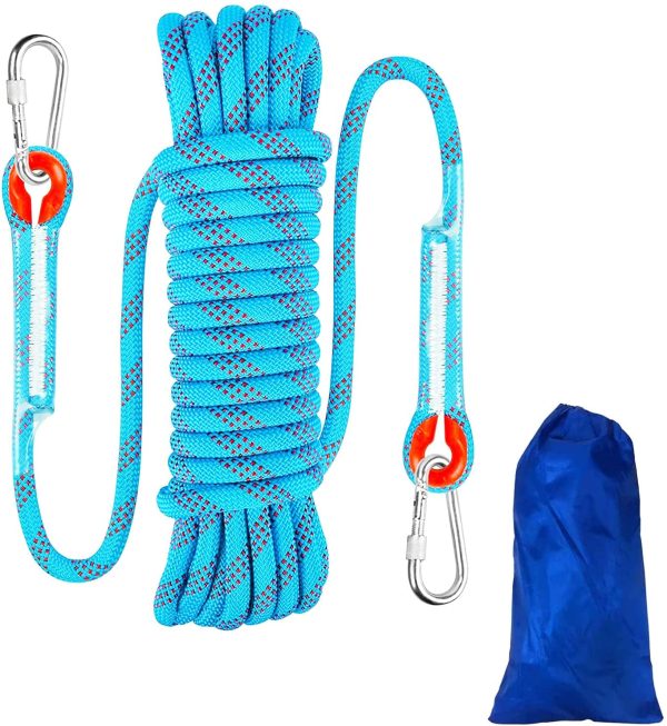 Corda da Arrampicata Fune di Sicurezza, Corda Arrampicata All'aperto, Outdoor Rock Climbing Fune di Sicurezza, Corda Arrampicata Corda Resistente,Escape Rope con 2 Moschettone Diametro 10mm Blu - immagine 7