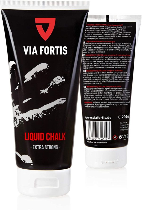 Via FORTIS Liquid Chalk ?C Liquido Magnesia per una presa migliore ?C Asciugatura rapida, ultra ergiebig e Lang haltend ?C Perfetto per arrampicate,, Calisthenics, Crossfit, ginnastica, Sollevamento Pesi, Bodybuilding (200ml) - immagine 3