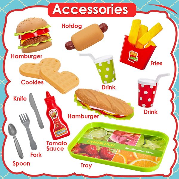 BUYGER Set Cibo Giocattolo per Bambini Hamburger Alimenti Finti Accessori Cucina Giocattolo, Giochi di Ruolo Regalo per Bambini Bambina 3 Anni - immagine 6