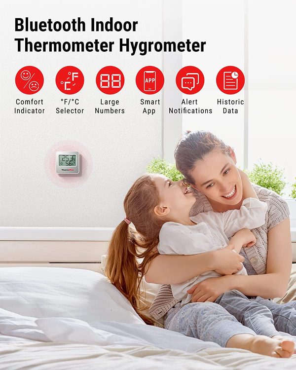 ThermoPro TP357 Termometro Ambiente 80 Metri Bluetooth Interno Ricezione con APP Termometro da Casa con Monitor Remoto Igrometro Misuratore di Temperatura e Umidità