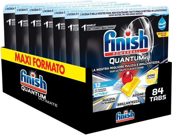 Finish, 84 Pastiglie Per Lavastoviglie, Quantum Ultimate, Tecnologia Activblu, 7 Confezioni Da 12 Pastiglie, Limone - immagine 6