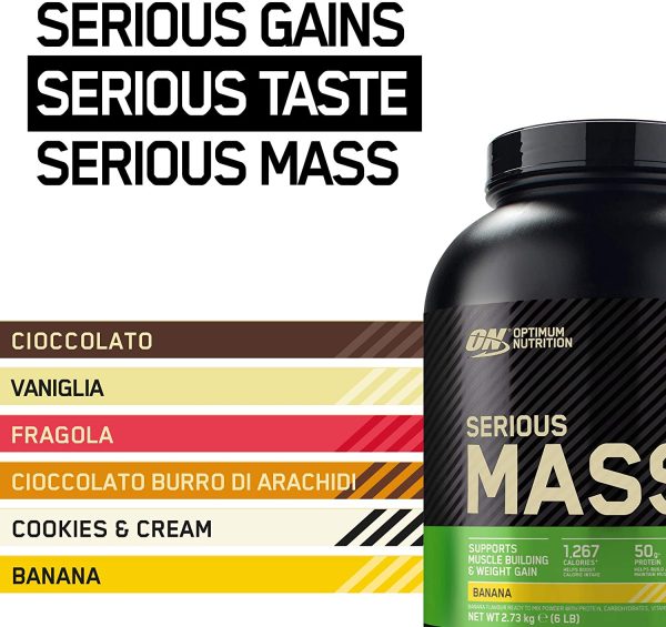 Optimum Nutrition Serious Mass Gainer, Proteine Whey in Polvere per Aumentare la Massa Muscolare con Creatina, Glutammina e Vitamine, Banana, 8 Porzioni, 2.73 kg, il Packaging Potrebbe Variare - immagine 2