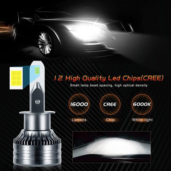 MONDEVIEW Coppia Lampada LED H1 6000K 60W 16000LM Lampadina H1 Fari LED per Auto e Moto Luminosit?? Estremamente Elevata CREE LED Chip 360?? Abbaglianti Fari Fendinebbia Bi-xeno IP68 5 Anni di Garanzia - immagine 7